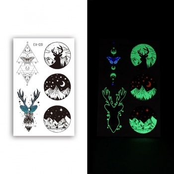 one pc new fashion elk pattern waterproof luminous disposable tattoo stickers(size:75mm*120mm)