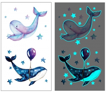 one pc new blue luminous waterproof cute dolphin & stars tattoo stickers(size:105*60mm)