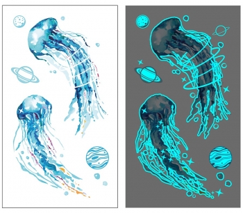 one pc new blue luminous waterproof jellyfish & universe tattoo stickers(size:105*60mm)