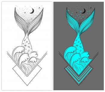 one pc new blue luminous waterproof moon mermaid tail geometry tattoo stickers(size:105*60mm)