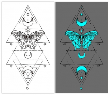 one pc new blue luminous waterproof moon butterfly geometry tattoo stickers(size:105*60mm)