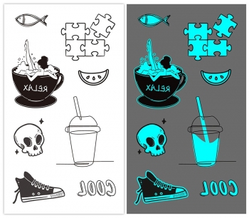 one pc new blue luminous waterproof letter multi-element jigsaw puzzle pattern tattoo stickers(size:105*60mm)