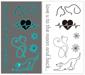one pc new blue luminous waterproof letter dog & cat pattern tattoo stickers(size:105*60mm)