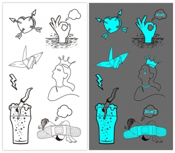 one pc new blue luminous waterproof multi-element thousand paper cranes tattoo stickers(size:105*60mm)