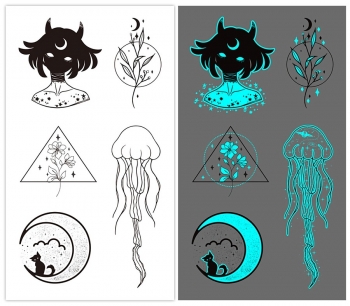 one pc new blue luminous waterproof multi-element jellyfishes moon tattoo stickers(size:105*60mm)