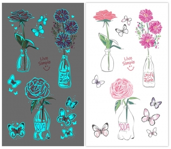 one pc new blue luminous waterproof flower butterfly tattoo stickers(size:105*60mm)