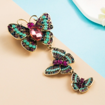 one pc new retro colorful geometry rhinestone butterfly brooch(length:11cm)