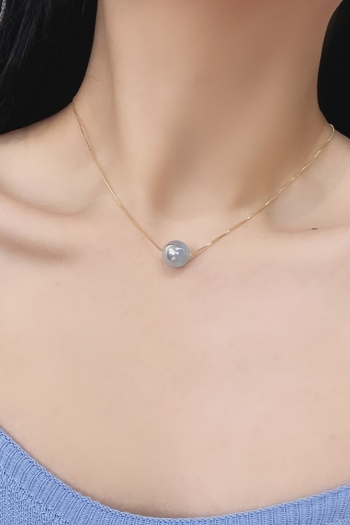 one pc new simple 2 color pearl metal chain necklace without box(length:41+5 cm)