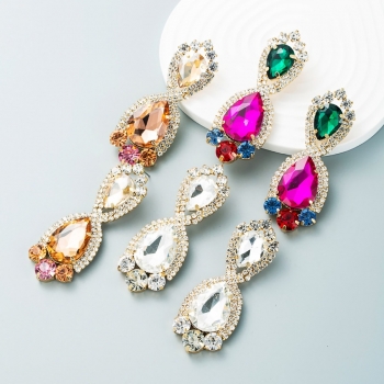 one pair new stylish 3 colors geometry rhinestone alloy earrings (length:7cm)