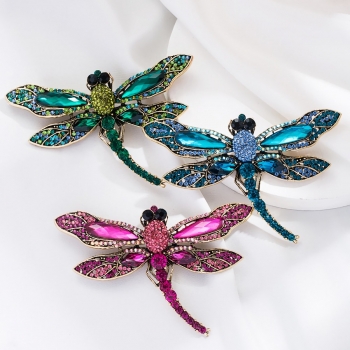 one pc new fashion 3 colors dragonfly shape rhinestone alloy brooch (width:10.5cm)