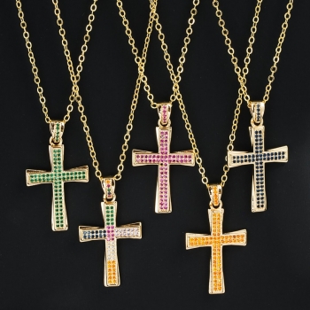 one pc new stylish 5 colors cross shape rhinestone metal chain necklace (width:1.7cm)