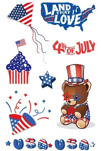 one pc new american flag bear & fireworks party parade festival disposable tattoo stickers(size:120*75mm)