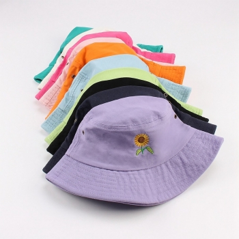 one pc summer 10 colors sunflower embroidery casual adjustable sun protection outdoor bucket hat 56-58cm