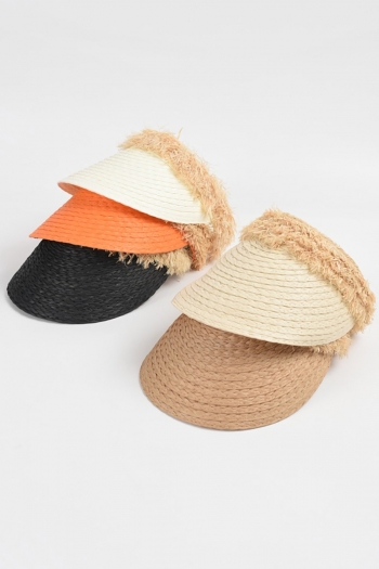 one pc 5 colors beach empty top raffia raw edge sun protection straw hat 56-58cm