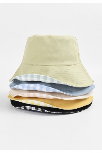 one pc spring summer new double sided solid color splicing lattice 5 colors fashion sun protection outdoor bucket hat 56-58cm