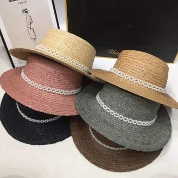 one pc summer new 6 colors pearl decor sun protection adjustable weave seaside beach straw hat 54-58cm