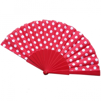 one pc new fashion 6 colors plastic boned cloth polka dot folding fan 23*42cm