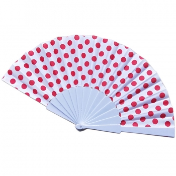 one pc new fashion 2 colors plastic boned cloth polka dot folding fan 23*42cm