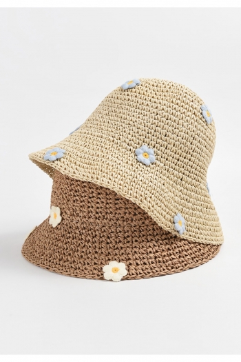 one pc summer new 2 colors flower crocket vacation style  sun protection fashion foldable straw hat 56-58cm