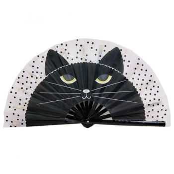 One pc new fashion cat pattern folding dance kung fu large size cloth fan 33*64cm