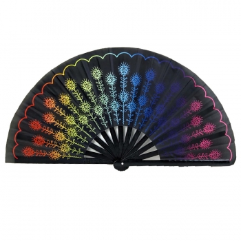 One pc new fashion natural resin colorful peacock tail feathers folding dance kung fu large size cloth fan 33*64cm