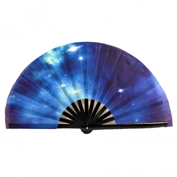 one pc new fashion natural resin blue starry sky folding dance kung fu large size cloth fan 33*64cm