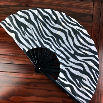 one pc new fashion folding dance kung fu black bamboo zebra pattern cloth fan 33*64cm