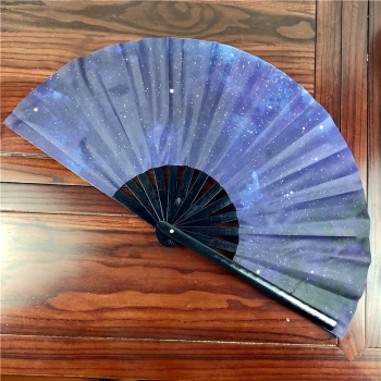 one pc new fashion folding dance kung fu black bamboo starry sky pattern cloth fan 33*64cm