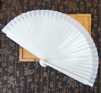 one pc new fashion solid color stitching satin wedding dancing folding wood fan 23*42cm