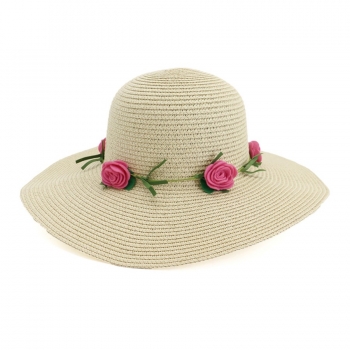 one pc summer new fashion rose decor solid 5 colors vacation style seaside big brim adjustable sun protection beach straw hat 56-58cm