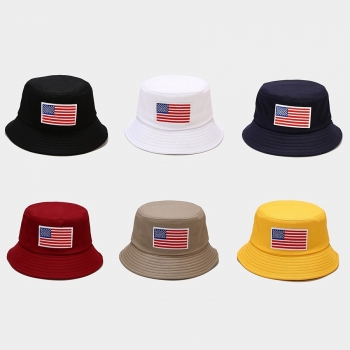 one pc 7 colors american flag labeling embroidery sun protection outdoor bucket hat 56-58cm