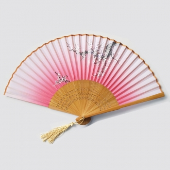 One piece new plum blossom bamboo bones openwork engraving folding tassel decor silk fan(length:21*38cm)