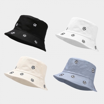 one pc summer new football embroidery double sided 5 colors foldable fashion sun protection outdoor bucket hat 56-58cm
