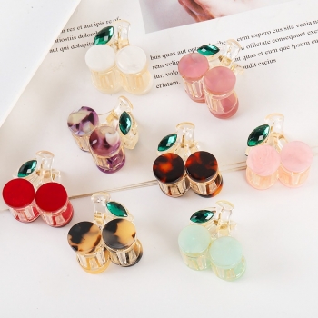 one pc new fashion 8 colors acrylic acetate with rhinestones small leopard solid color cherry alloy shark clip(size:2.6cm)
