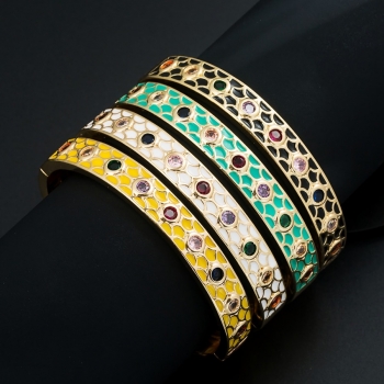 one pc new fashion four colors multicolor rhinestone dripping oil alloy bracelet(width:5.2cm)