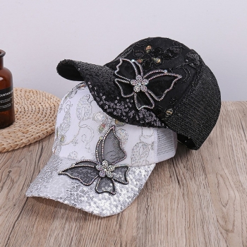 summer new 3 colors rhinestone butterfly sequins decor outdoor breathable adjustable shade all-match baseball cap 55-60cm