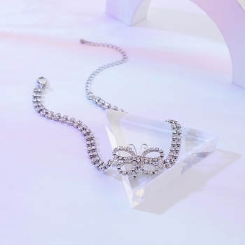 One pc new solid color butterfly rhinestone cutout hip hop metal chain necklace(length:28+10cm) 