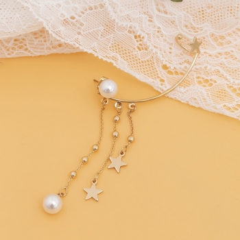 One pc new solid color retro geometric star tassel simple imitation pearl earrings(mixed length) 