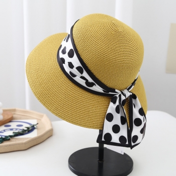 One pc summer fashion 8 colors polka dot ribbon decor beach elegant sun protection outdoor straw hat 56-58cm