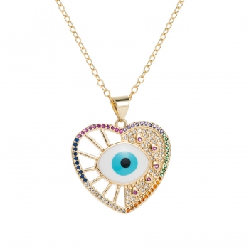 One pc new multicolor rhinestone dripping oil eye heart shape adjustable metal chain necklace(mixed length)