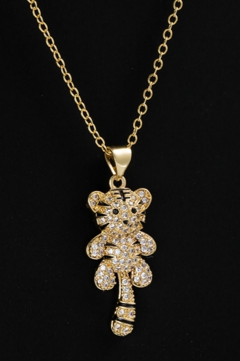 One pc new solid rhinestone dripping oil tiger shape adjustable metal chain necklace(mixed length)