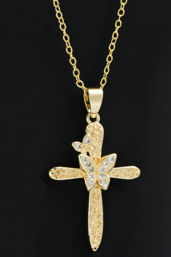 One pc new solid color rhinestone butterfly cross shape adjustable metal chain necklace(mixed length)