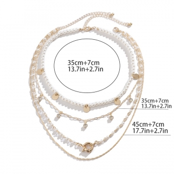 Two pc four layers new beach pearl rhinestone metal chain sexy necklace (mixed length)