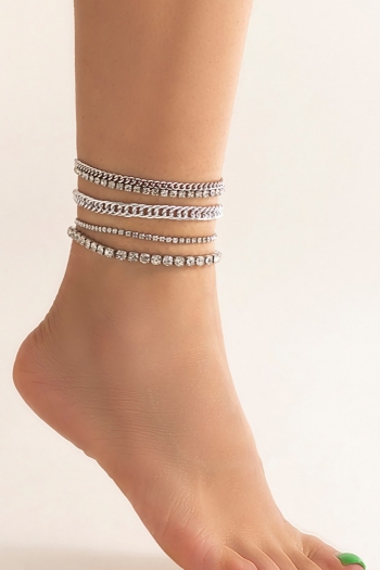 Five pc set new solid color beach rhinestone metal chain anklet(length:22+5cm)