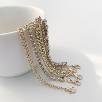 Five pc set new solid color beach rhinestone metal chain anklet(length:22+5cm)