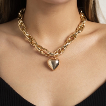 One pc new 2 colors metal chain heart shape pendant necklace(length:40+7cm)