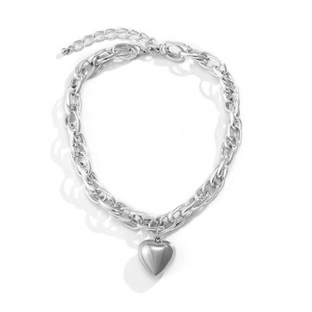 One pc new 2 colors metal chain heart shape pendant necklace(length:40+7cm)
