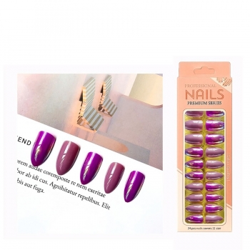 Twenty four pcs new glossy removable pointed fake nails x3 boxes(contain 3pcs tapes) 
