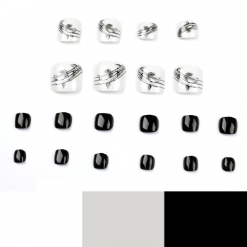 Twenty four pcs new removable ink leaves black and white foot fake nails x3 boxes(contain 3pcs tapes)