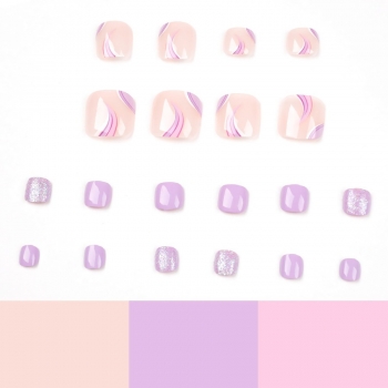 Twenty four pcs new removable purple lines glitter powder foot fake nails x3 boxes(contain 3pcs tapes)